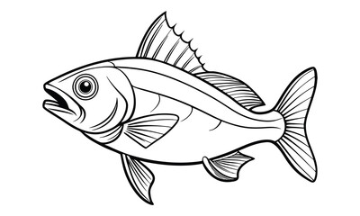 Fototapeta premium Haddock fish Kids vector line art and silhouette t shirt design, elegant detailed illustration, perfect for printable coloring pages, art therapy relaxation and stress relief activities.