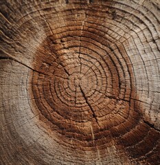 Naklejka premium Close-up of a weathered tree trunk cross-section, showing growth rings