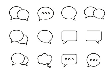 Talking and dialogue line icon pack with speech bubble outline signs, chat symbols for graphic and web design, mobile apps, advertisements, message notifications, vector cartoon illustration