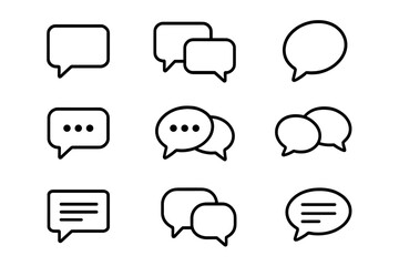 Talking and Dialogue Thin Line Icon Set with Speech Bubble Outlines for Graphic Design, Web, Apps, Advertising, Communication, Messaging, and Social Interaction Vector Illustration