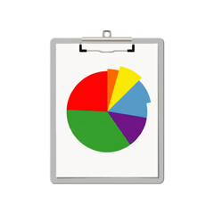 A colorful pie chart on a clipboard displays data segments, suggesting business analysis and strategic planning.