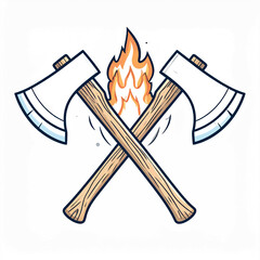 Two axes crossed with a flame rising from the center, presented in a cartoon style illustration.