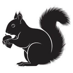 Black Squirrel Silhouette Holding Acorn