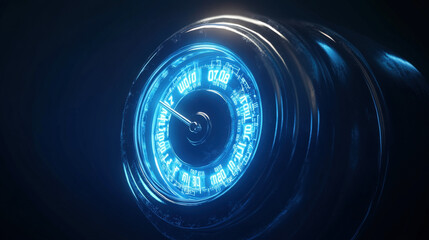 digital household water meter dial spinning rapidly without numeric markings symbolizing hidden leak isolated on dark background 3D render illustration concept scene visual for commercial design