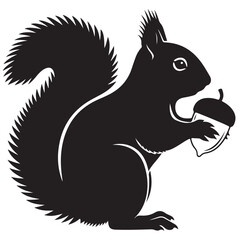 Graphic Squirrel Silhouette Holding Acorn
