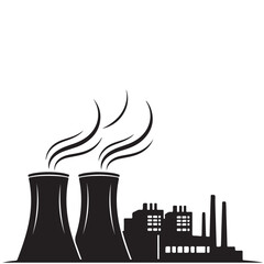Industrial Factory and Power Plant Silhouette with Rising Smoke
