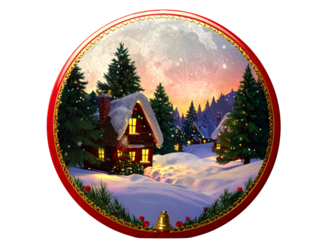 Christmas card with round frame on white background  