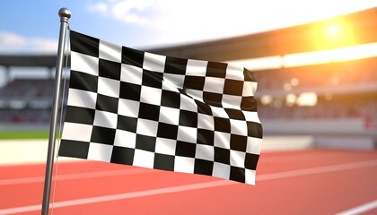 Checkered flag waving in stadium