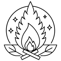Bonfire Flame Simple Outline Vector Design 