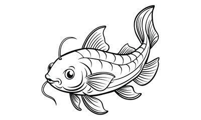 Catfish Kids silhouette and vector line art t shirt design, intricate detailed drawing, adult coloring pages, printable art for stress relief and relaxation, high-quality illustration.