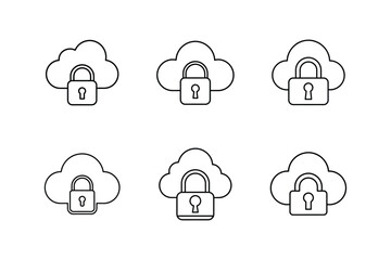 cloud lock icon line art vector illustration