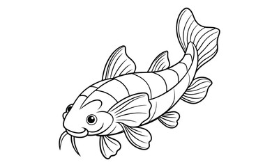 Obraz premium Catfish Kids silhouette and vector line art t shirt design, intricate detailed drawing, adult coloring pages, printable art for stress relief and relaxation, high-quality illustration.