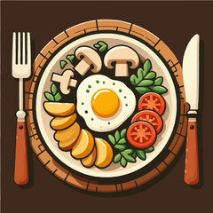 Seamless vector pattern of breakfast with fried eggs and bacon