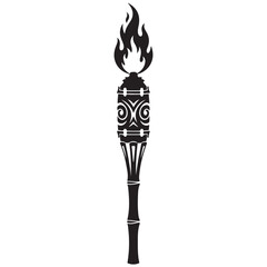 Black Silhouette of a Decorative Tropical Torch with Fire