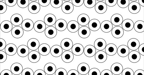 A vibrant seamless pattern featuring evenly spaced white polka dots on a bold black and white background. This eye-catching design is perfect for use in textiles, wallpapers, digital backgrounds.