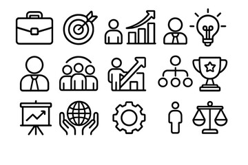 Business line icons set. Collection of corporate symbols for success, teamwork, career growth, and goals. Thin outline vector signs for infographic, management, and strategy.
