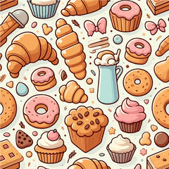 Seamless vector pattern of cakes