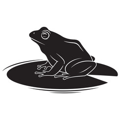 Stylized Black Frog Silhouette Sitting on a Lily Pad Illustration