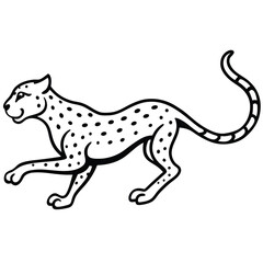 Black and white outline drawing of a cheetah running Keywords: cheetah, big cat, feline, animal, wildlife