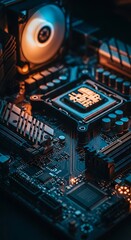 Close-up of a computer motherboard with CPU