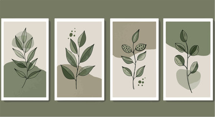 Minimal green leaves botanical art suitable for wall decor, eco branding, modern interior posters, and nature graphics