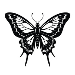 Black and white stylized butterfly silhouette with intricate wing patterns insect monochrome