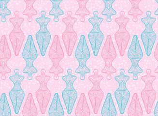 Slavic goddess trypillian symbol endless pattern. Beautiful trypillia culture ethnic motif. Ancient slavic heritage fertility goddess sculpture. Woman body drawing.