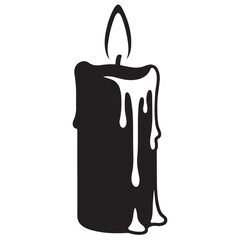 Stylized Black and White Illustration of a Burning Candle with Dripping Wax