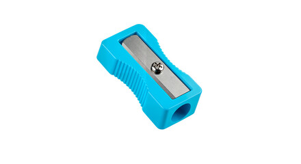 Bright blue pencil sharpener on a white background  isolated