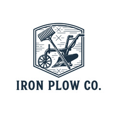 Iron plow farming agriculture, logo design illustration