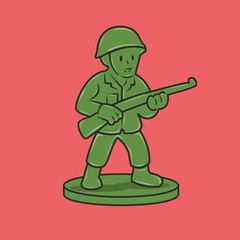 A cute and simple cartoon vector illustration of a toy plastic soldier standing in a classic pose