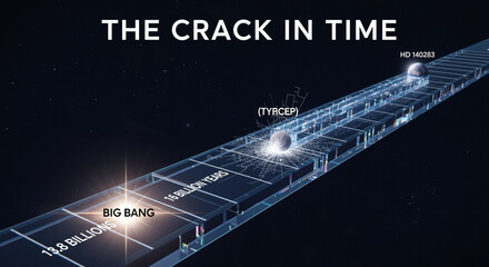 The image shows a diagram of a crack in time with the words "The Crack in Time" written across it. The diagram is composed of several interconnected lines and shapes