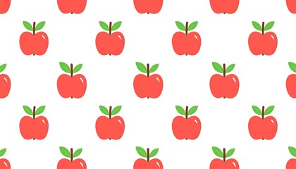 A simple, repeating pattern of stylized red apples against a white background.