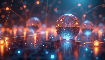 The image shows a 3D rendering of a sphere floating on top of a table