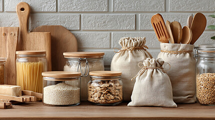 Fototapeta premium kitchen with reusable jars and cereals
