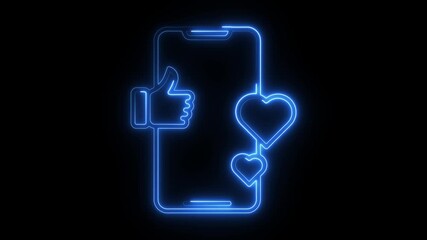 Glowing neon mobile dating-app icon isolated on black background. HD Video motion graphic animation 4k - Powered by Adobe