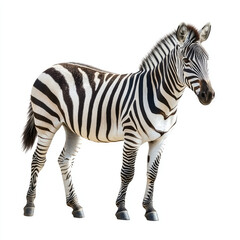Zebra with black and white stripes standing isolated white