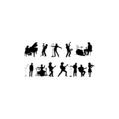 Set of musician silhouette vector illustration on isolated white background.  