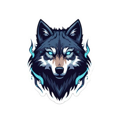 Cartoon Wolf Head with Intense Blue Eyes in Digital Art Isolated on Transparent Background