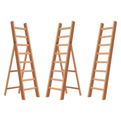 Rustic wooden A-frame ladder, a sturdy and classic tool for household and work tasks, vector illustration