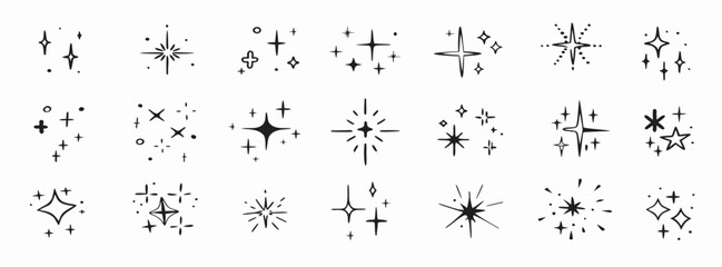 Hand-drawn Sparkle & Shine Elements: 24 Glittery Star Icons