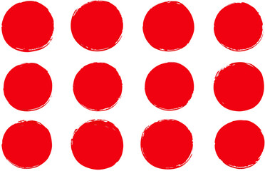 Twelve Red Circle Brush Strokes Texture Background