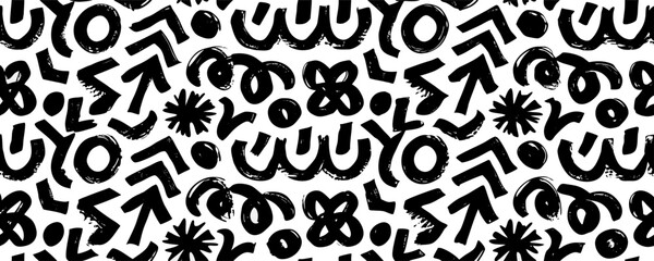 Abstract Black and White Seamless Pattern: Bold Geometric Shapes and Brush Strokes