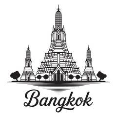 Beautiful silhouette of Wat Arun temple, a famous landmark in Bangkok, Thailand, vector illustration