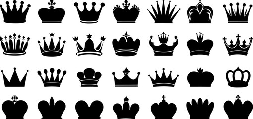 Collection of Black Crown Silhouettes: Royalty, Design Elements