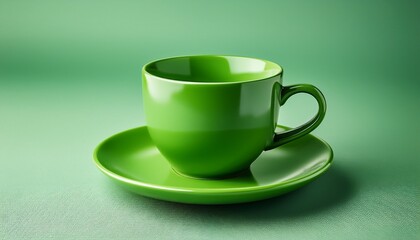 Obraz premium bright green cup sitting alone on a plain background perfect for hot beverages or decorative use