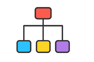 Colorful flowchart design with geometric shapes and lines reporting hierarchy chart