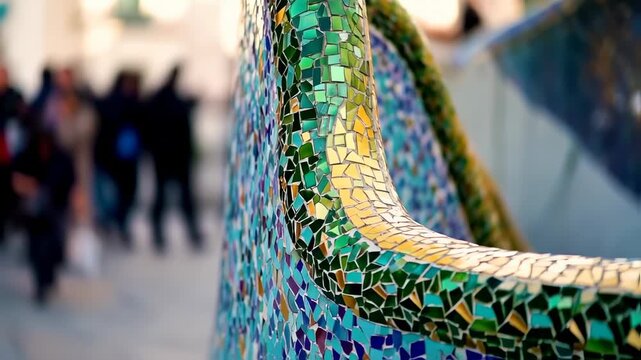 Mosaic Bench Detail with Park Gell, Barcelona, and Spain Architectural.