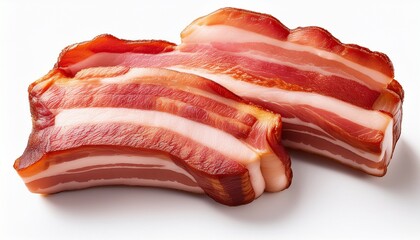 Obraz premium sliced and cradled in its own fat two pieces of bacon isolated on white