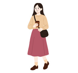 Illustration of Woman Holding Coffee Cup